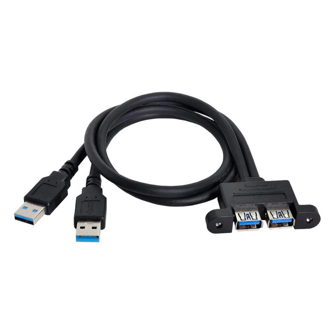 Blue USB 3.0 cable with dual male headers and two female ports, 0.5 m