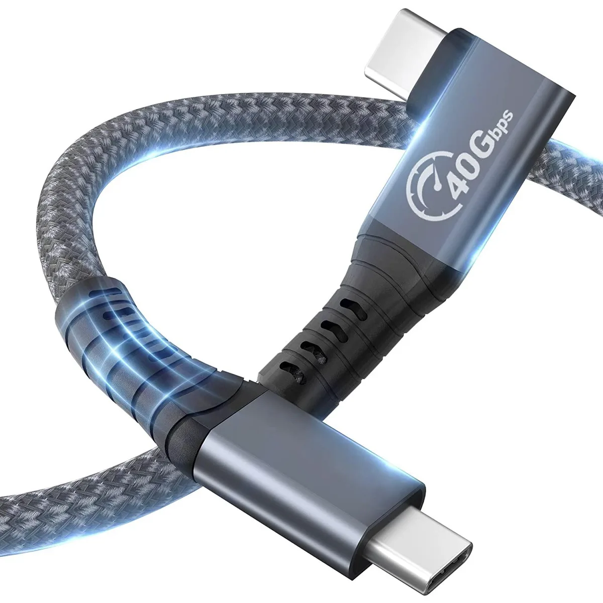 Nylon braided Thunderbolt cable with right angle connector 4.92 ft
