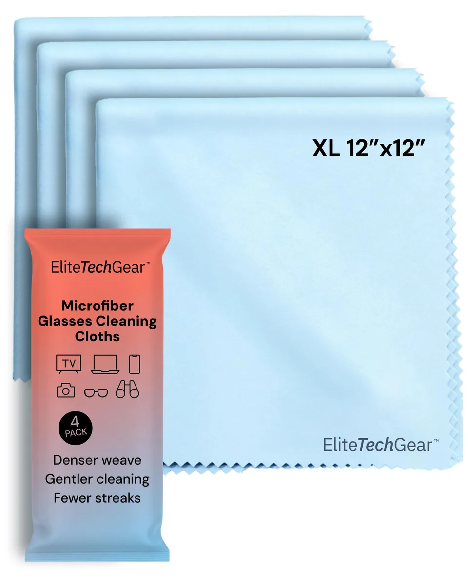 Four blue square microfibre cloths in a stack