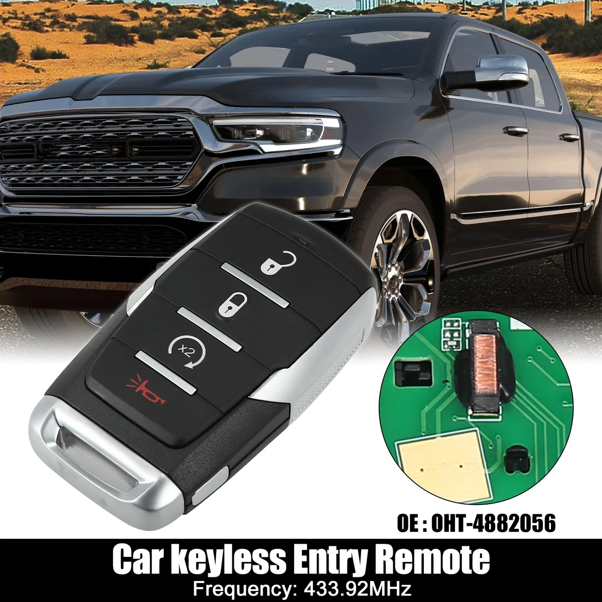 Unique-Bargains Unique-Bargains OHT-4882056 433.92MHz 4-button keyless entry remote with door key for Ram 1500 2019-2022 — product photo