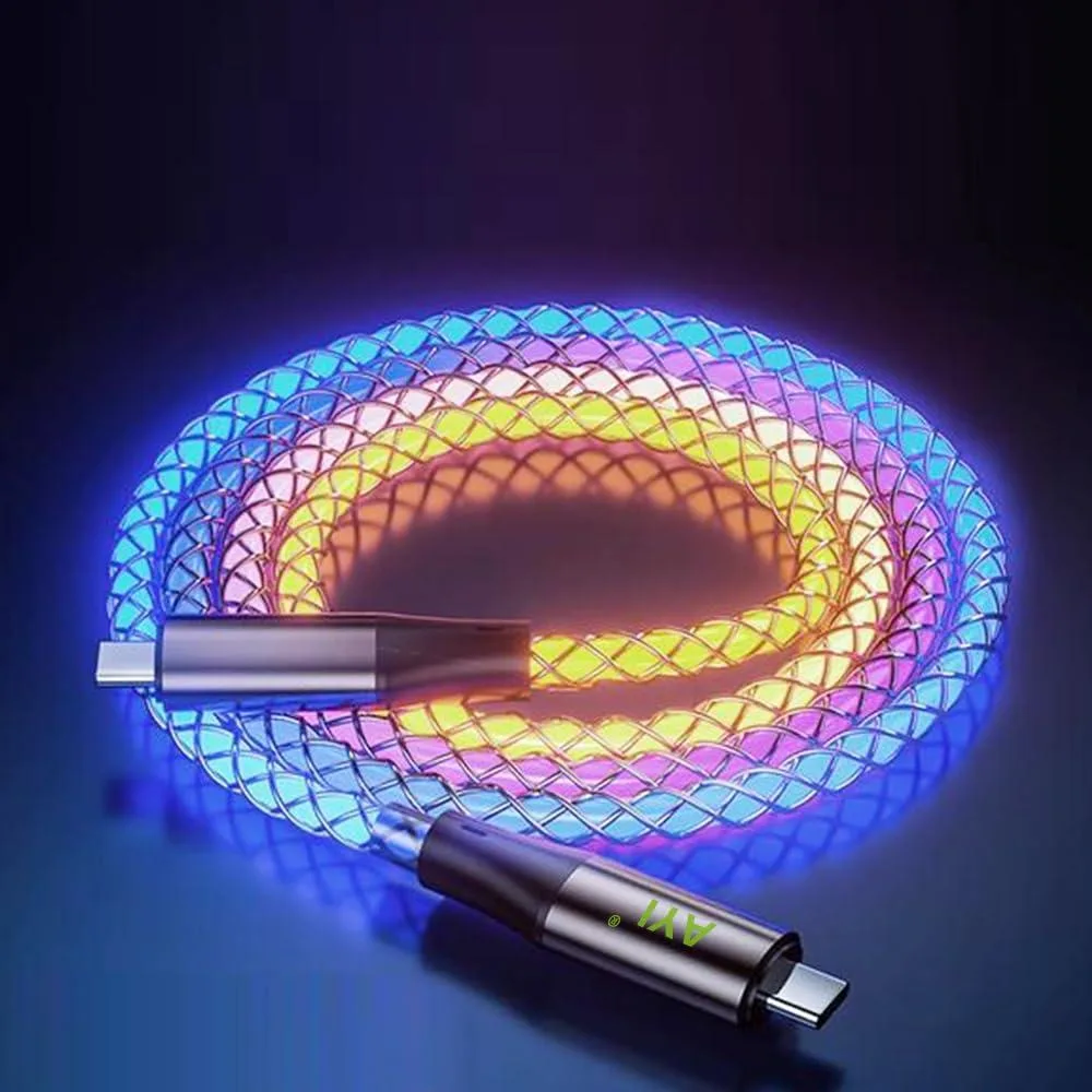 USB Type C to C cable with RGB flowing LEDs 39 inches 24 pin