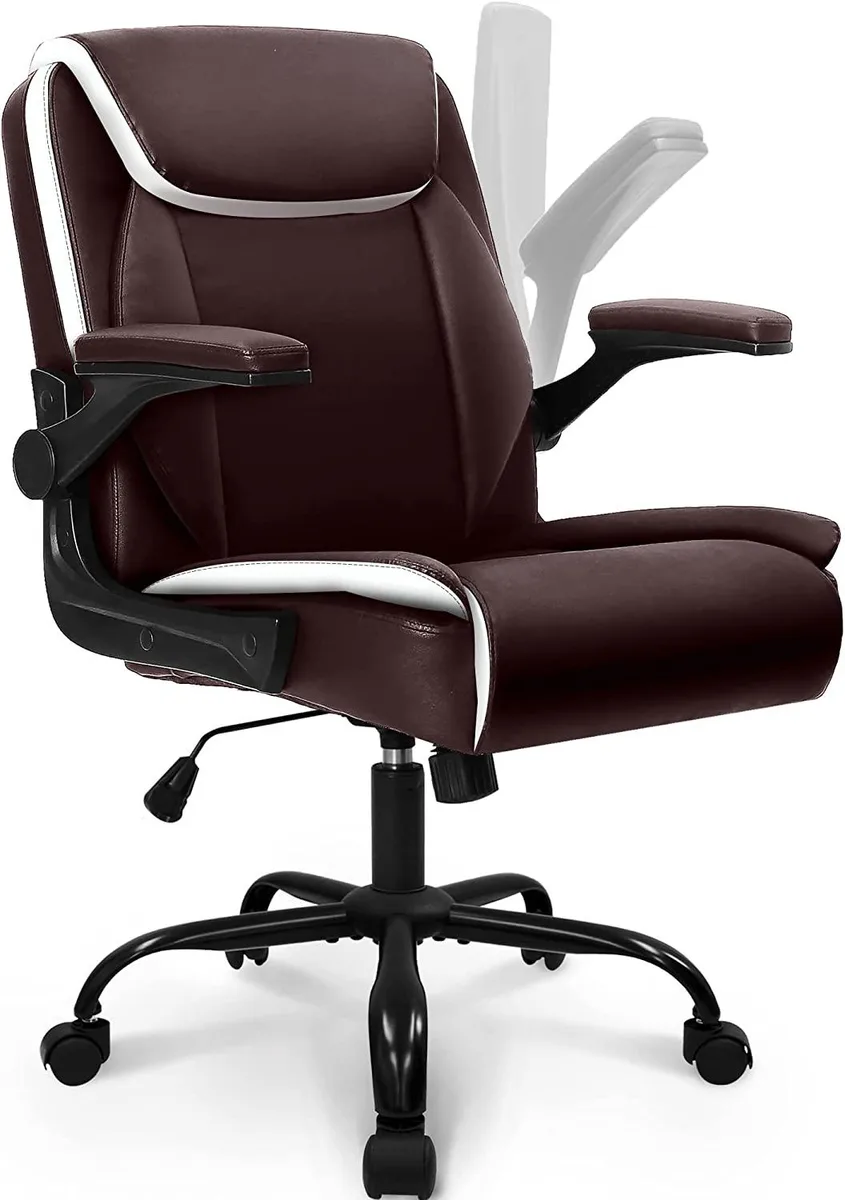 BFKK BFKK Mid-Back PU Leather Office Chair Brown 263lbs 363° Swivel — product photo