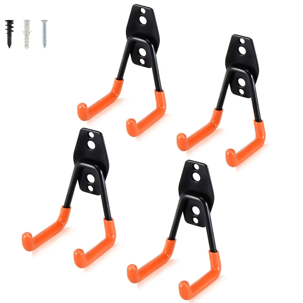 Four small U-shaped steel hooks with dark anti-slip coating