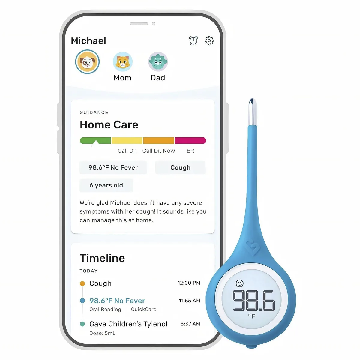 White digital thermometer with flexible tip and backlit display