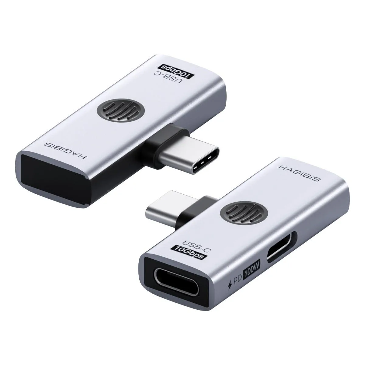 Grey USB-C splitter dongle with two female ports on a short cable