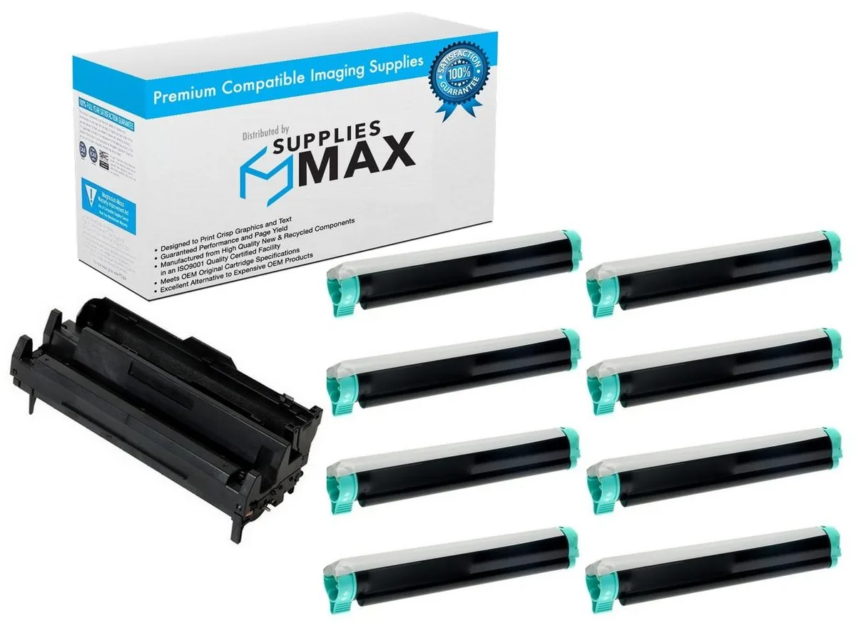 SuppliesMax SuppliesMax Compatible Okidata 43979001/43979101 Drum/Toner Combo Pack 1 Drum 8 Toners Black — product photo