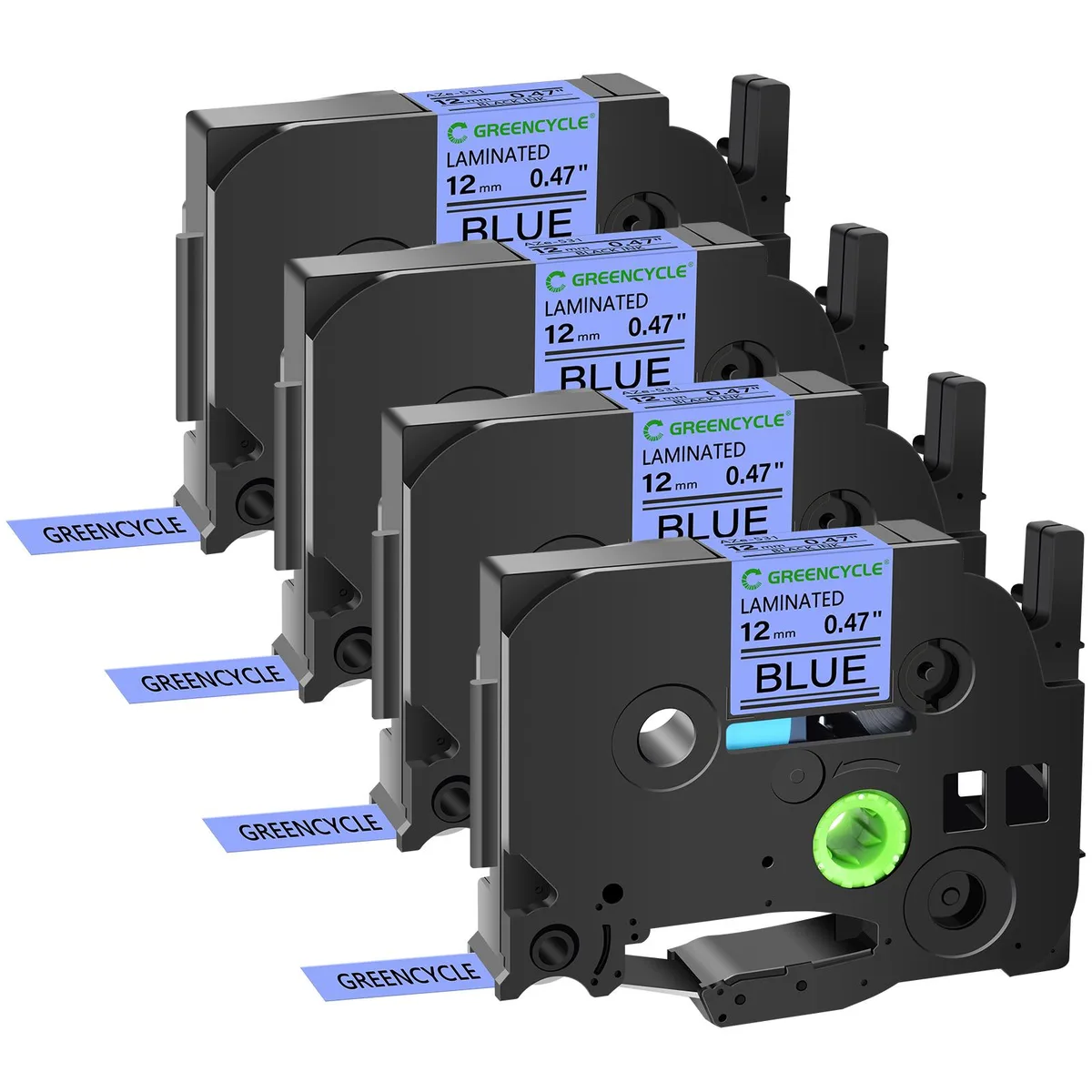 GREENCYCLE GREENCYCLE TZe-531 12mm Black on Blue Laminated Tape 4 Pack — product photo