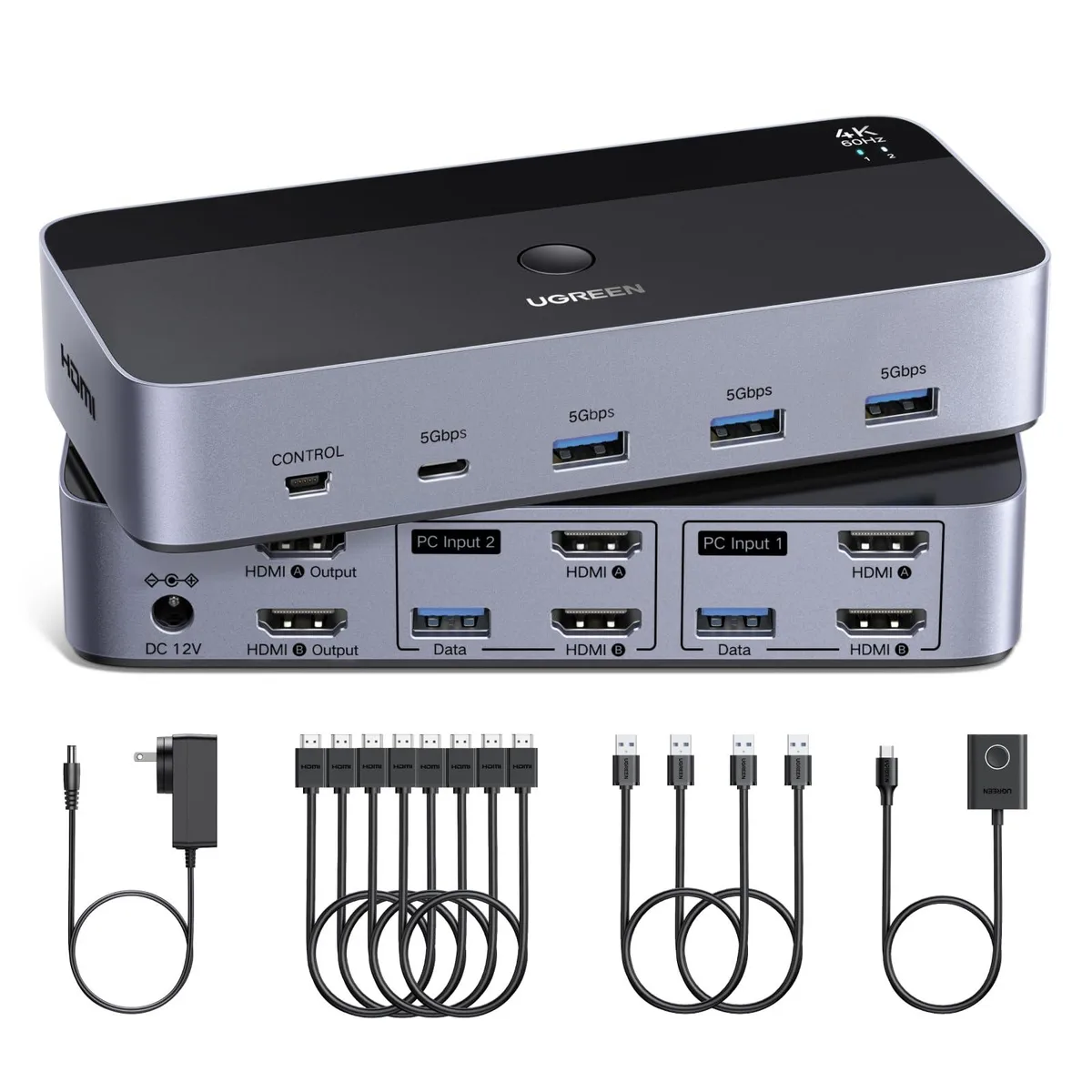 KEHIPI KEHIPI AK500 KVM Switch 2 Computers 2 Monitors 4K@60Hz 4 USB 3.0 Ports — product photo