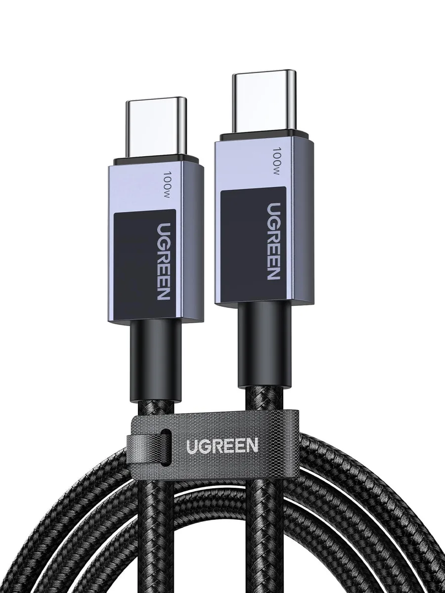 Grey nylon-braided USB-C to USB-C cable, 3.3 ft, aluminum connectors