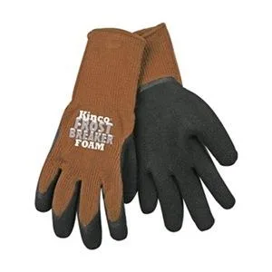 Brown coated gloves, size S, crinkled palm finish, elastic cuff