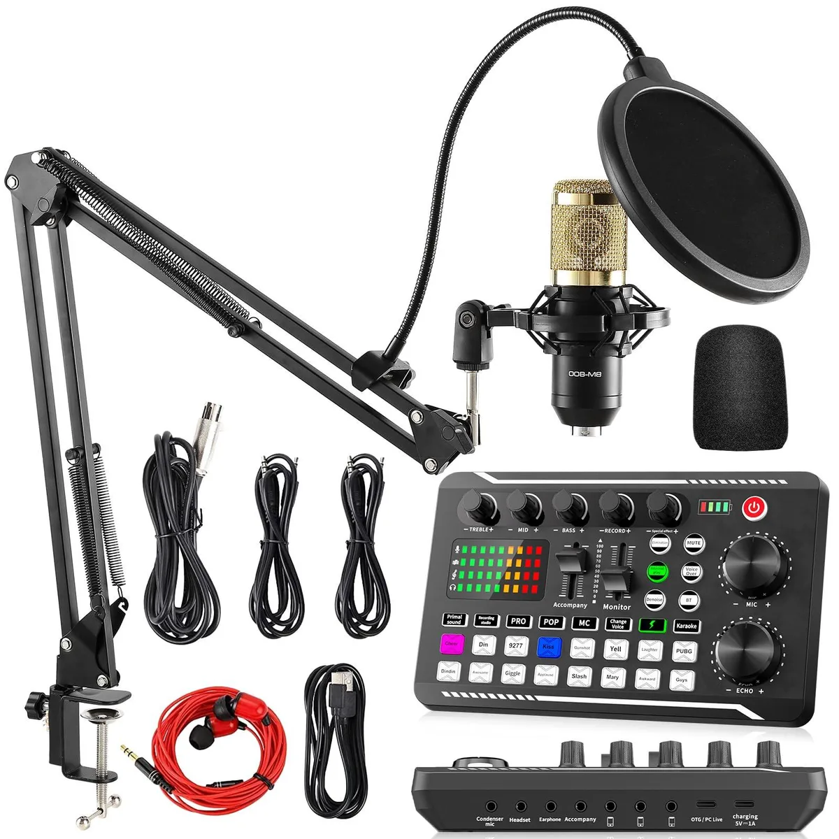 StarTech F11 7.1 sound card with BM800 microphone and scissor arm