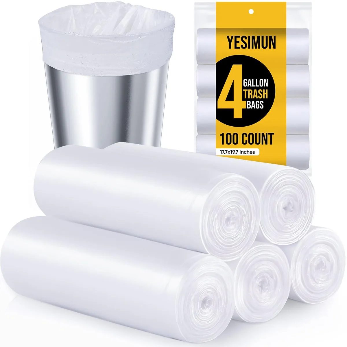 White high-density polyethylene 4 gallon trash bags pack of 100