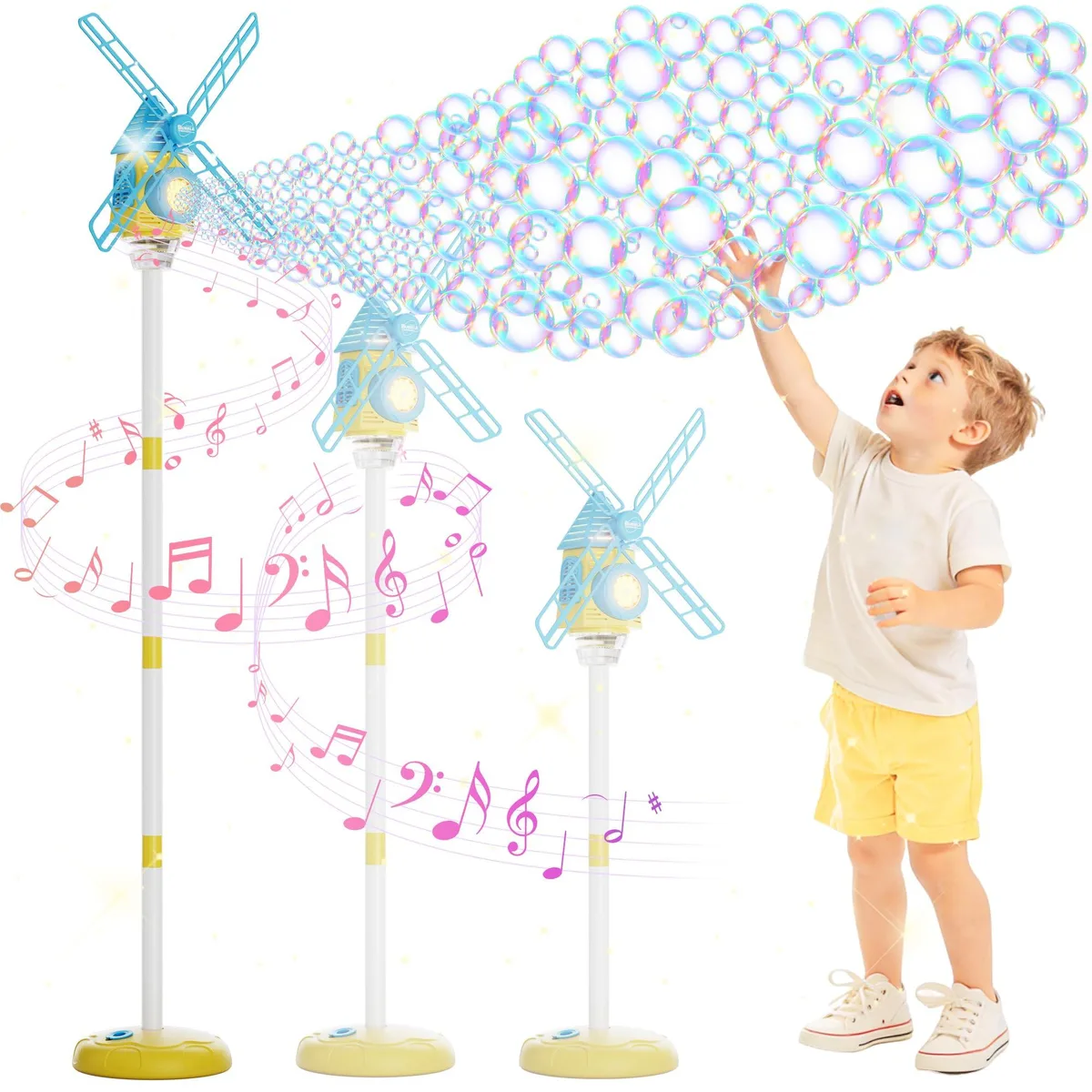 Windmill Bubble Machine 51" Adjustable 10-Hole 130ml Tank — product photo