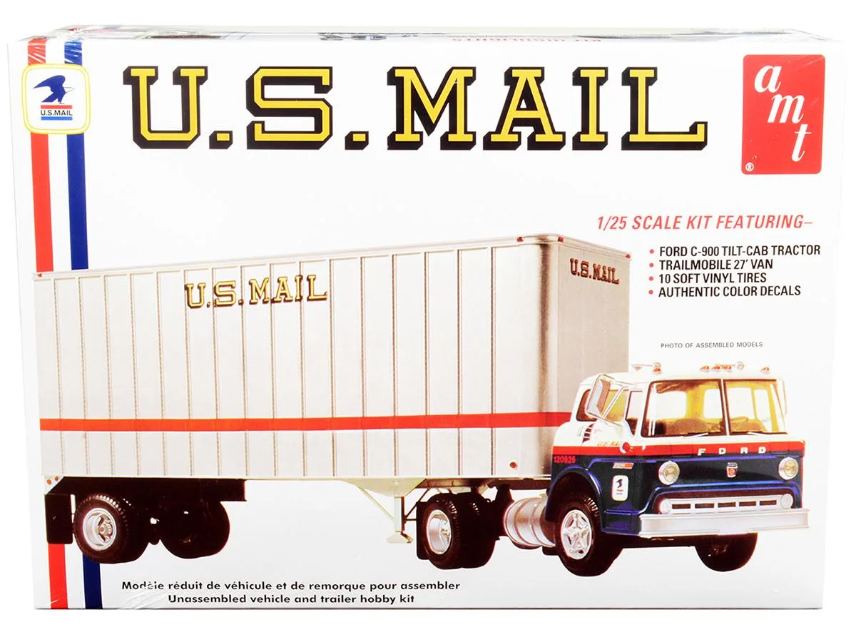 AMT AMT Ford C900 Truck Tractor with Trailer U.S. Mail 1/25 Scale Model Kit — product photo