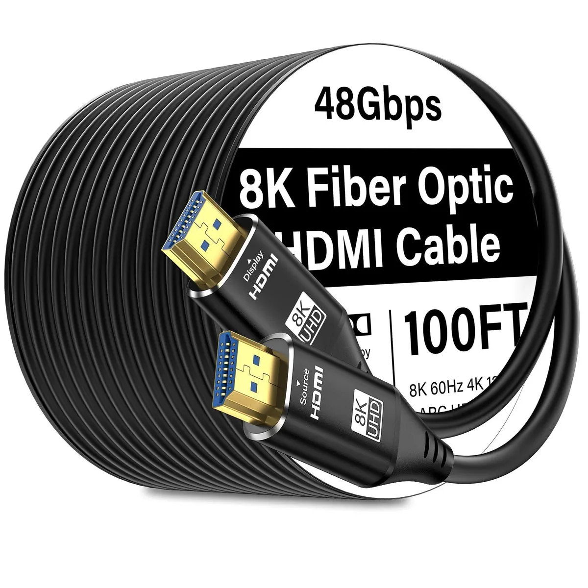 Bipra Bipra 2 in 1 Accessory 100FT 48Gbps 8K60Hz 4K120Hz HDMI 2.1 Fibre Optic Cable Black — product photo