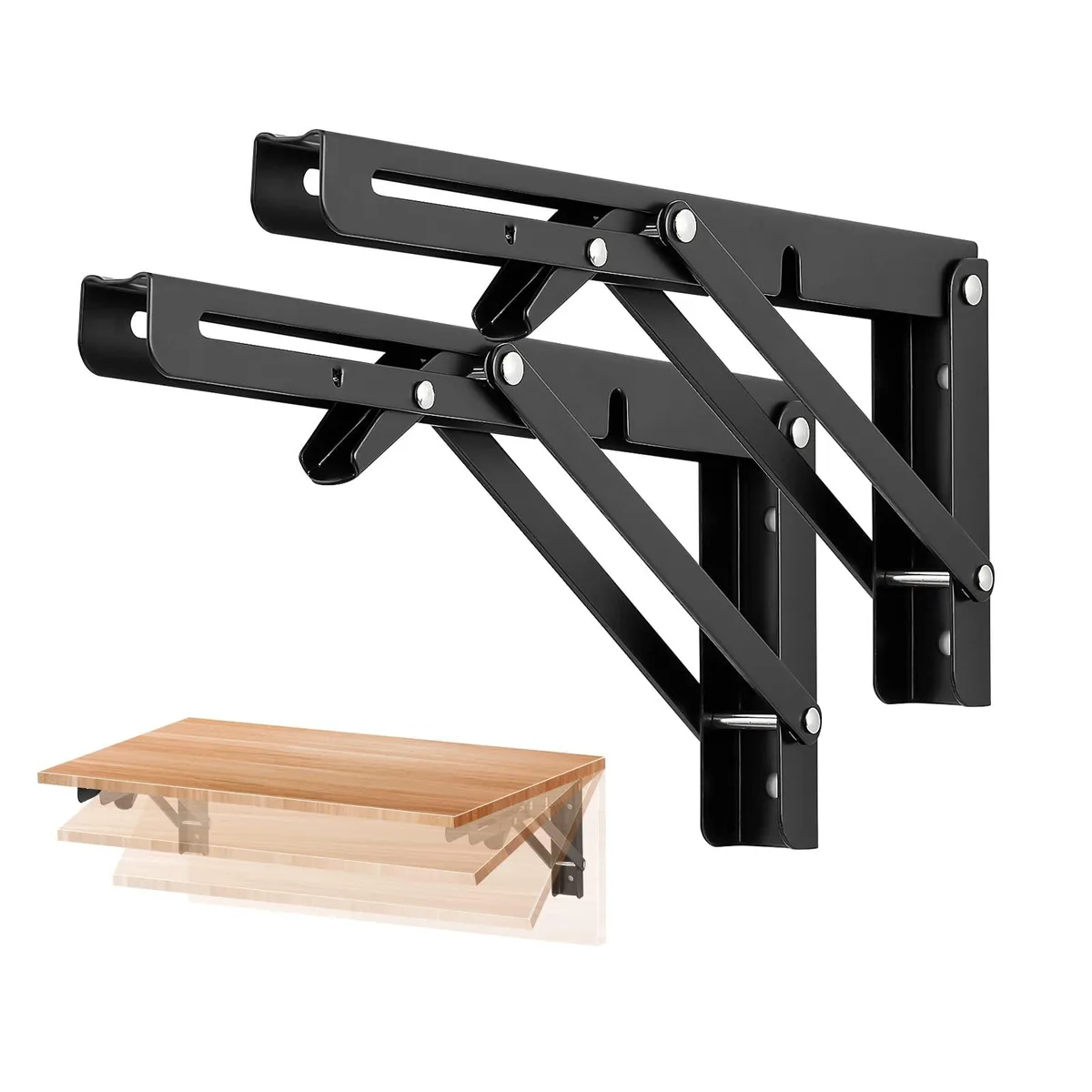 Two matte black folding shelf brackets, 10 inch, stainless steel triangle design