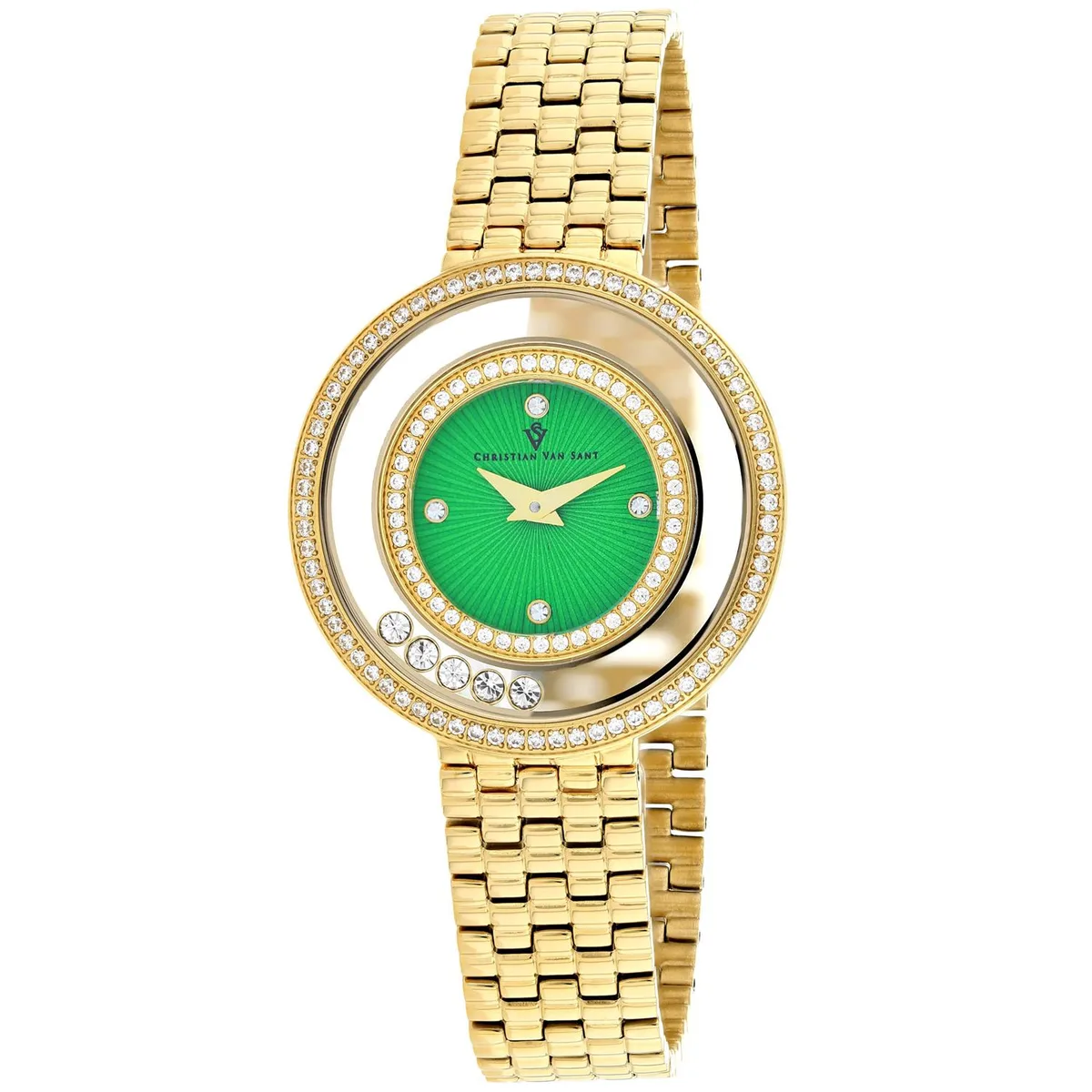 Stainless steel watch with green dial and matching bracelet