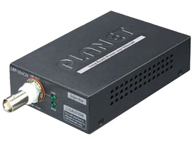 Small metal box with RJ45 port and four LED indicators