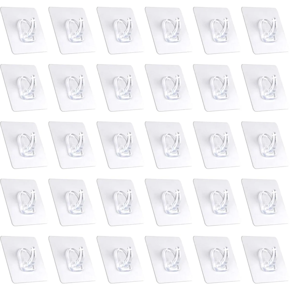 Thirty clear acrylic adhesive wall hooks with matching stickers