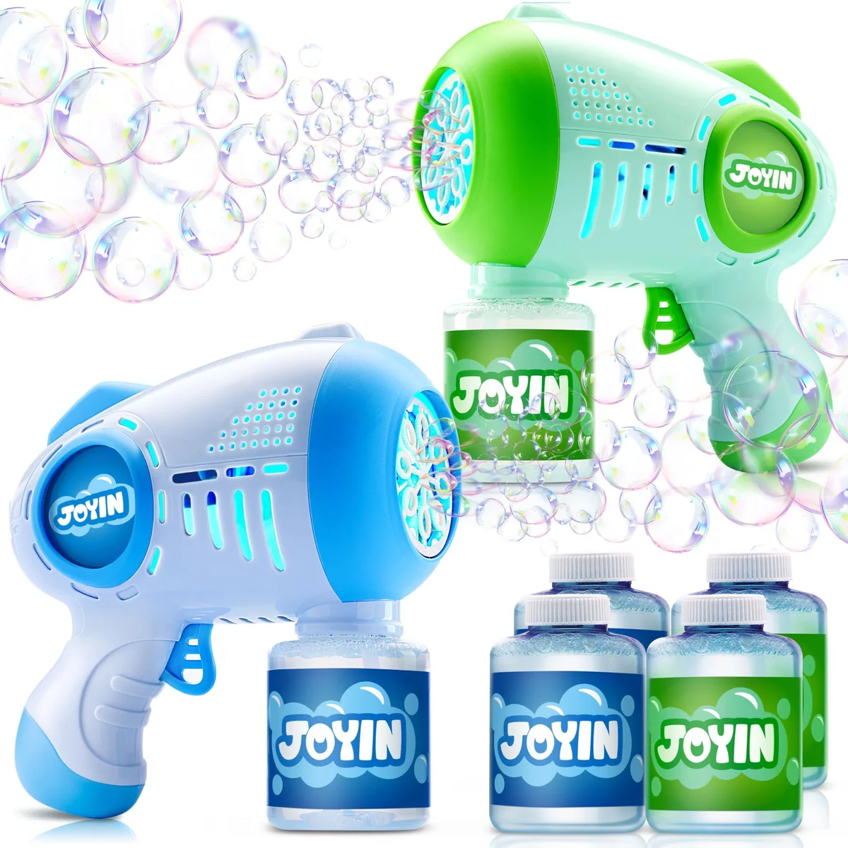  JOYIN 2 Pack Bubble Guns 8 Holes LED 4 Bottles Electronics for Kids — product photo