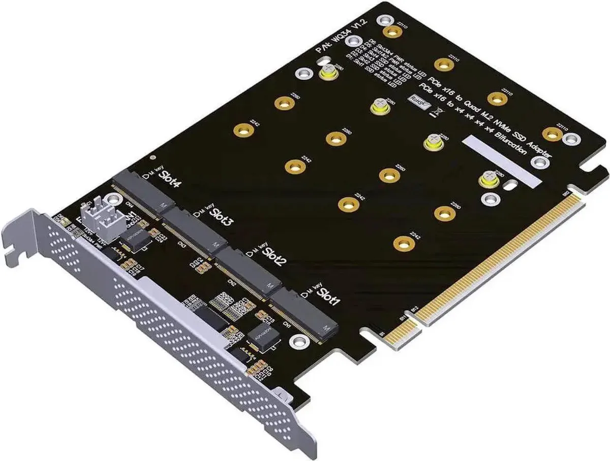 Vszerda Vszerda PCIe 4.0 16x to 4 M.2 NVME Adapter Card (No Heatsink) — product photo