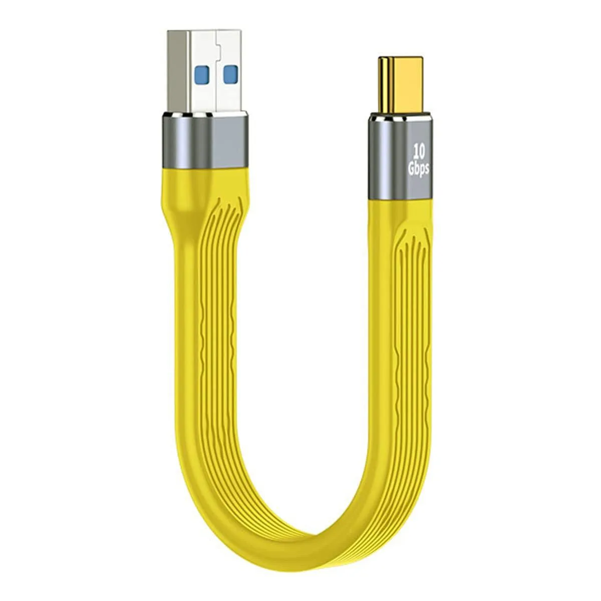 Yellow flat FPC cable with USB-C and USB-A male connectors, 13cm long