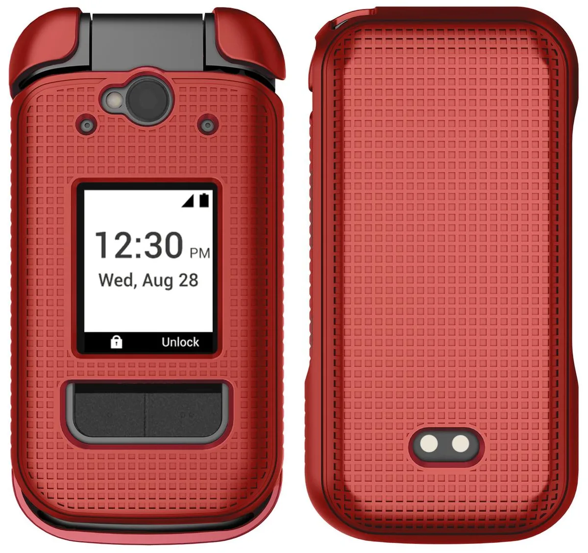 Red grid-textured hard shell case for Sonim XP3plus 5G flip phone