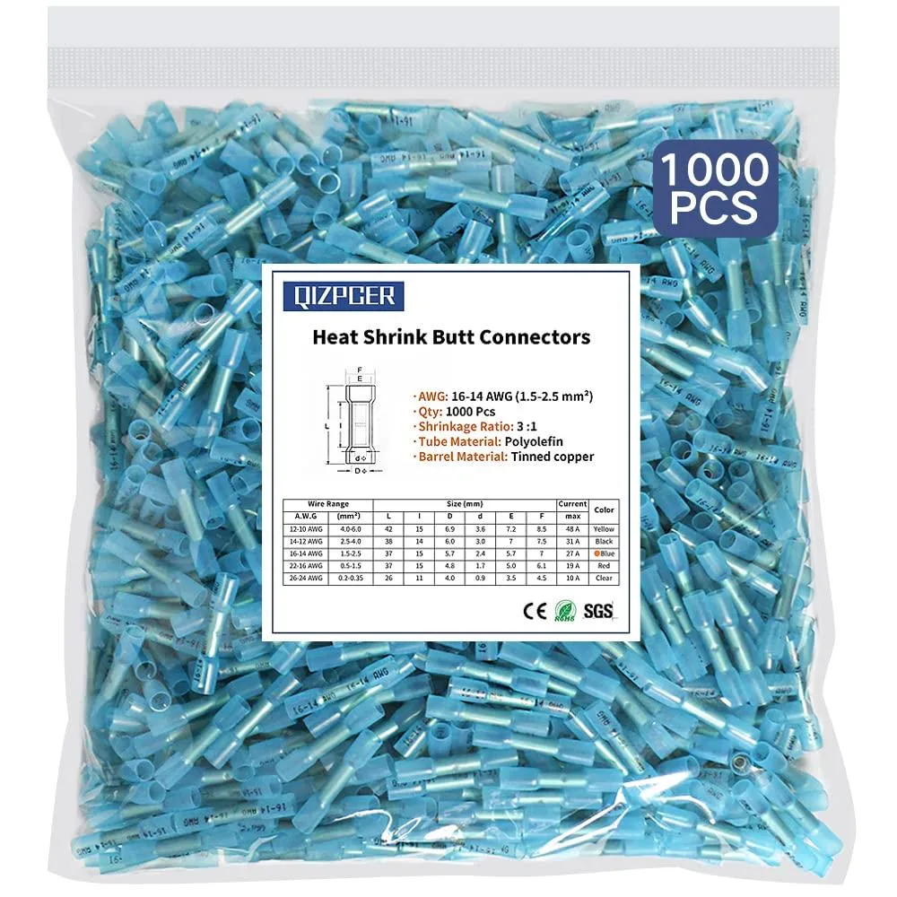  Qizpcer 1000 Pcs Heat Shrink Butt Connectors 16-14 AWG Wire Cap Connectors — product photo