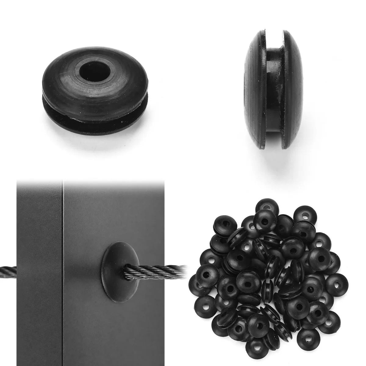 Yescom USA, Inc. Yescom USA, Inc. 25MCR004-318C180D-06 fence post cap 60 pcs 1/8" cable railing rubber grommets — product photo