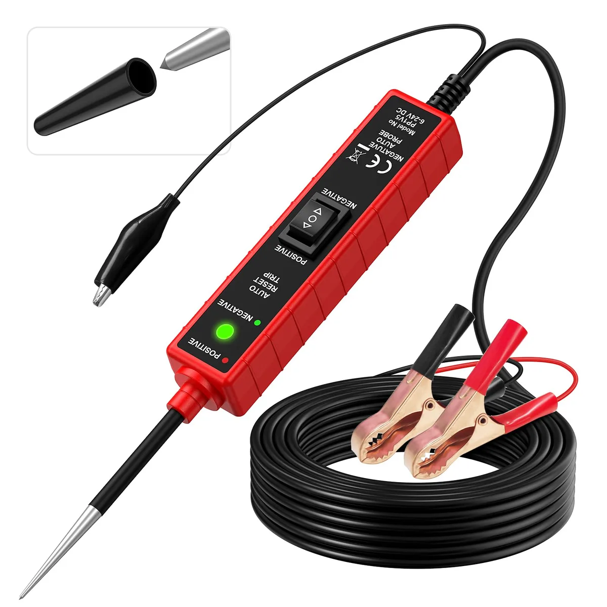 Red and green indicator probe with 13 ft leads