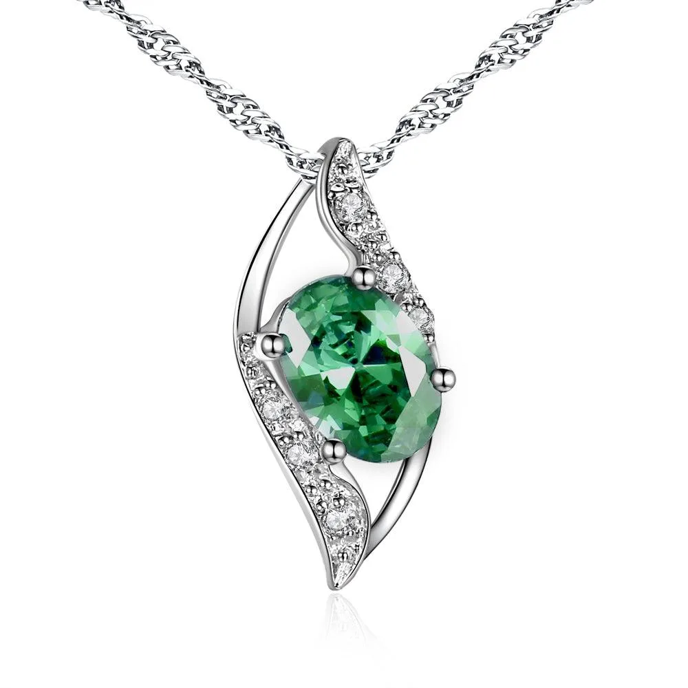 Mabella Fashion Mabella Fashion Sterling Silver Oval Cut Emerald CZ Pendant Necklace 18 in .925 1.8 g 0.75 ct — product photo