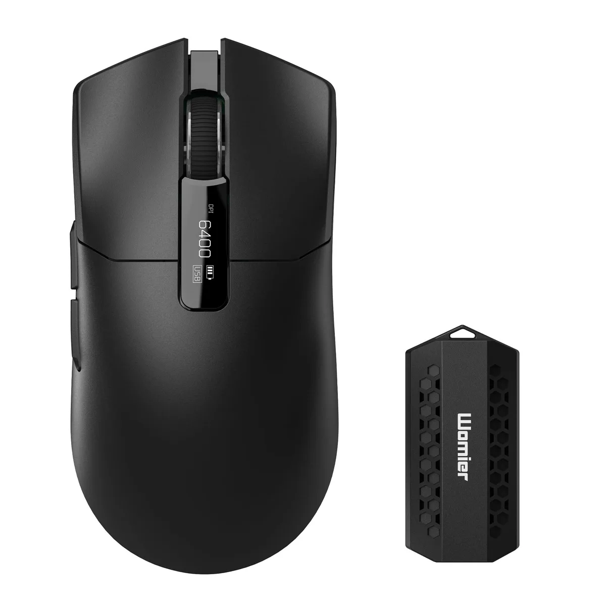 Womier Womier G59 gaming mouse PAW3950 30000 DPI 8000Hz 68g tri-mode 16 buttons dual 300mAh batteries black — product photo