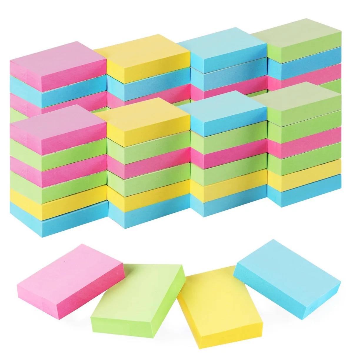 Bulk box of fifty pastel mini sticky-note pads, each 1.5 by 2 inches