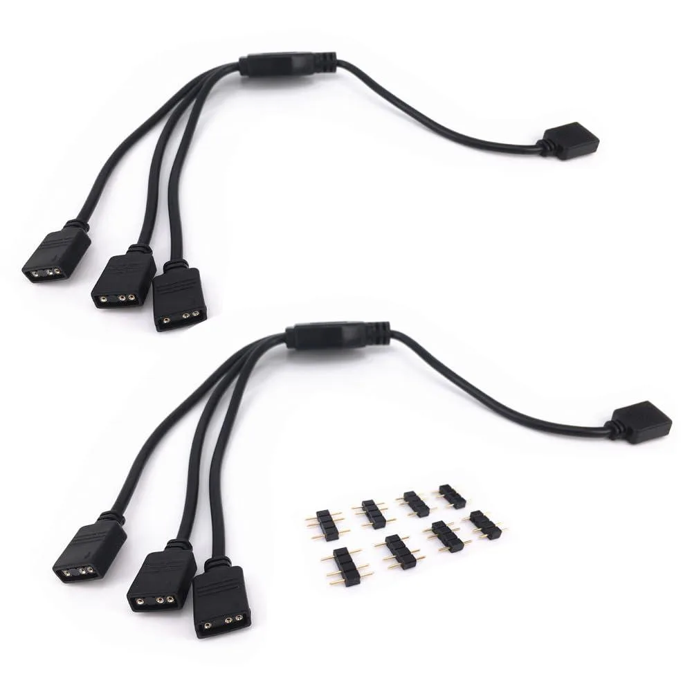  HUALAND 2PCS ARGB Splitter Cable 5V 3 Pin 1-to-3 Female to Female 28cm 11inch Power Splitter Cords — product photo