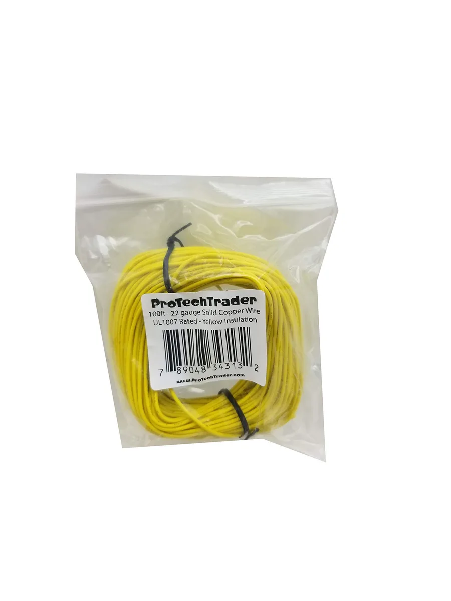 ProTechTrader ProTechTrader 22AWG Solid Copper Hookup Wire Yellow 100ft UL1007 300V 105°C Bagged — product photo
