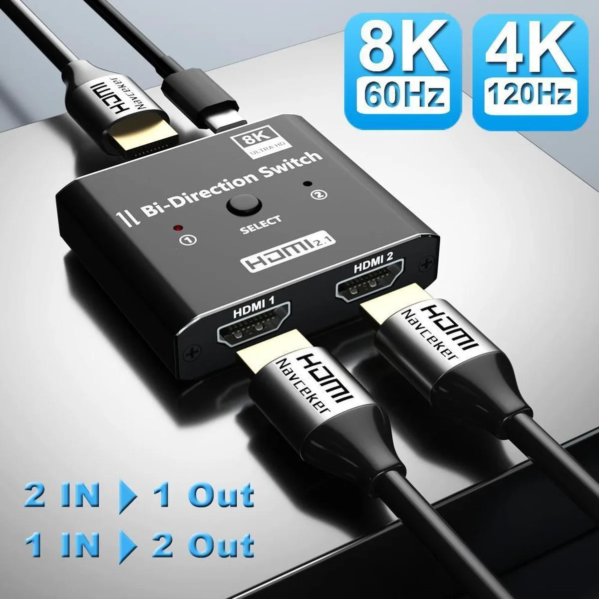 Vszerda Vszerda HDMI 2.1 Bidirectional Switch 2×1/1×2 8K@60Hz Aluminum Case — product photo