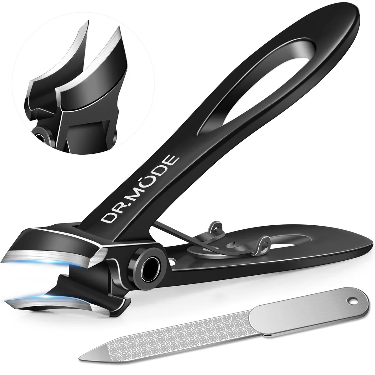  DRMODE Men Toenail Clippers 25mm Wide Jaw Slanted Curved Stainless Steel Black 2 Count — product photo