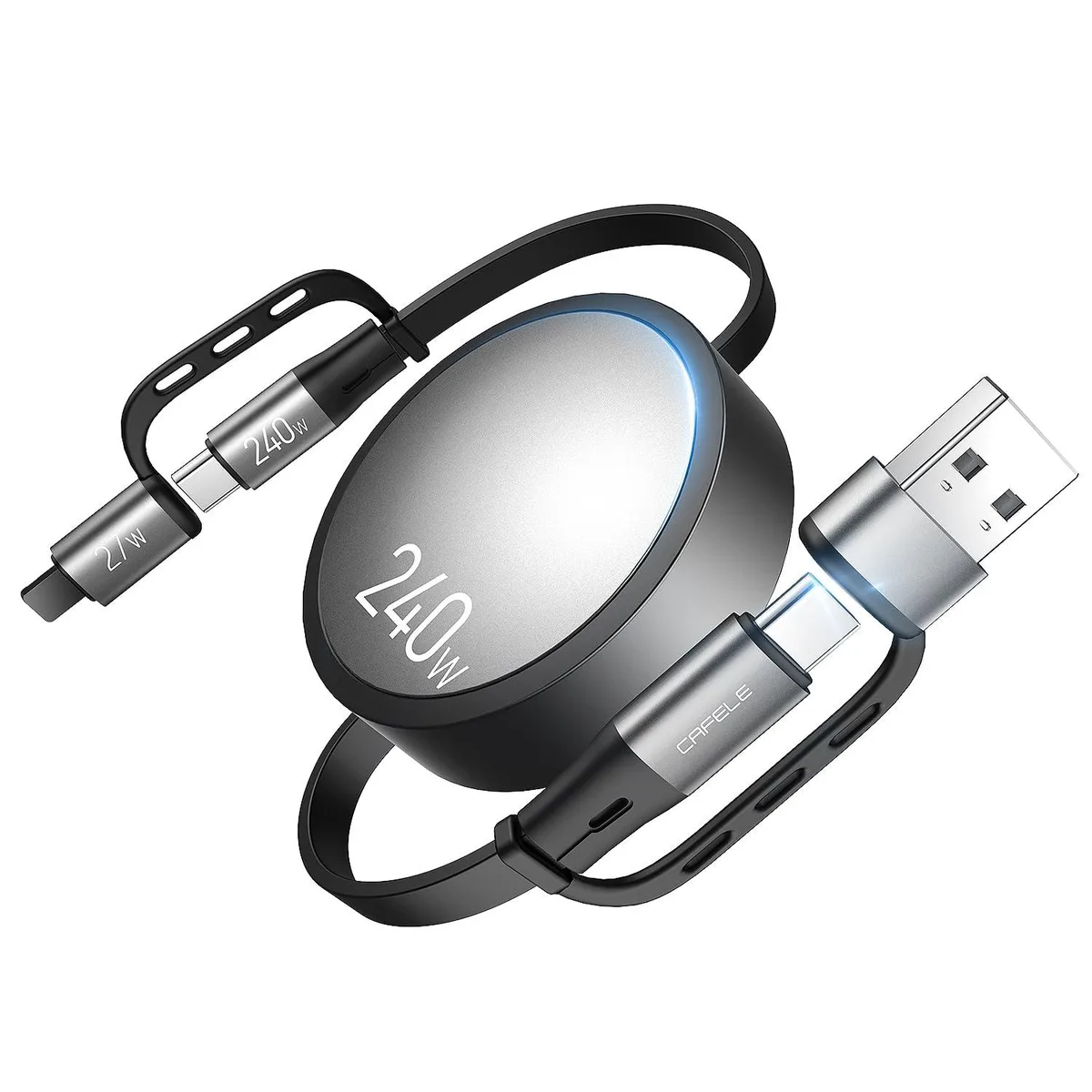 Mobee Mobee Retractable 4-in-1 Charging Cable 240W 3.9 ft Grey — product photo