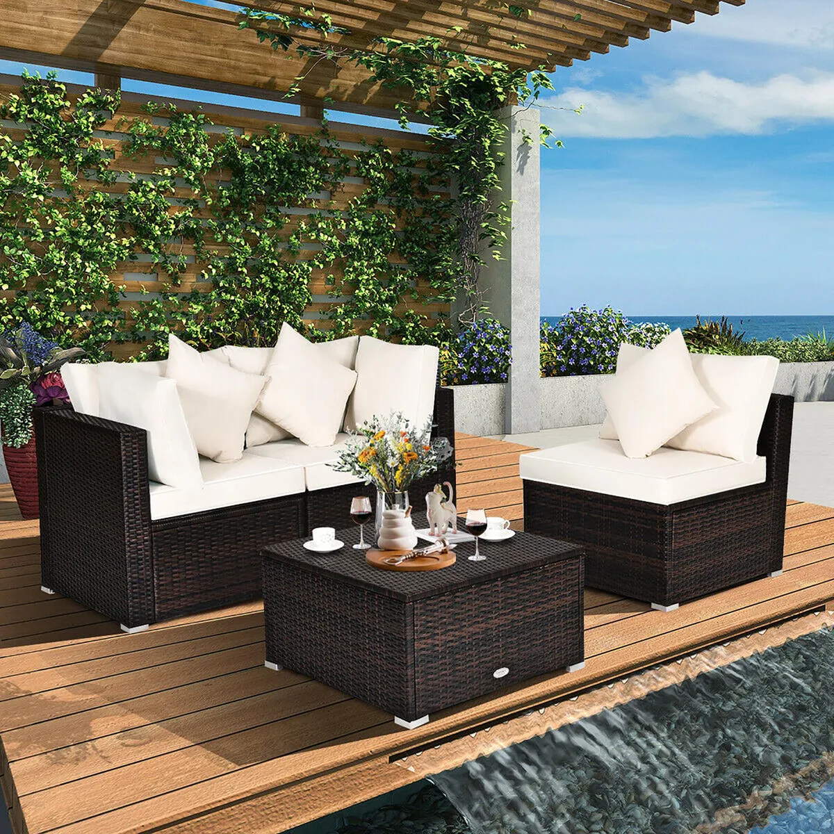 Costway Costway 4PCS Patio Rattan Wicker Sofa Set Brown — product photo