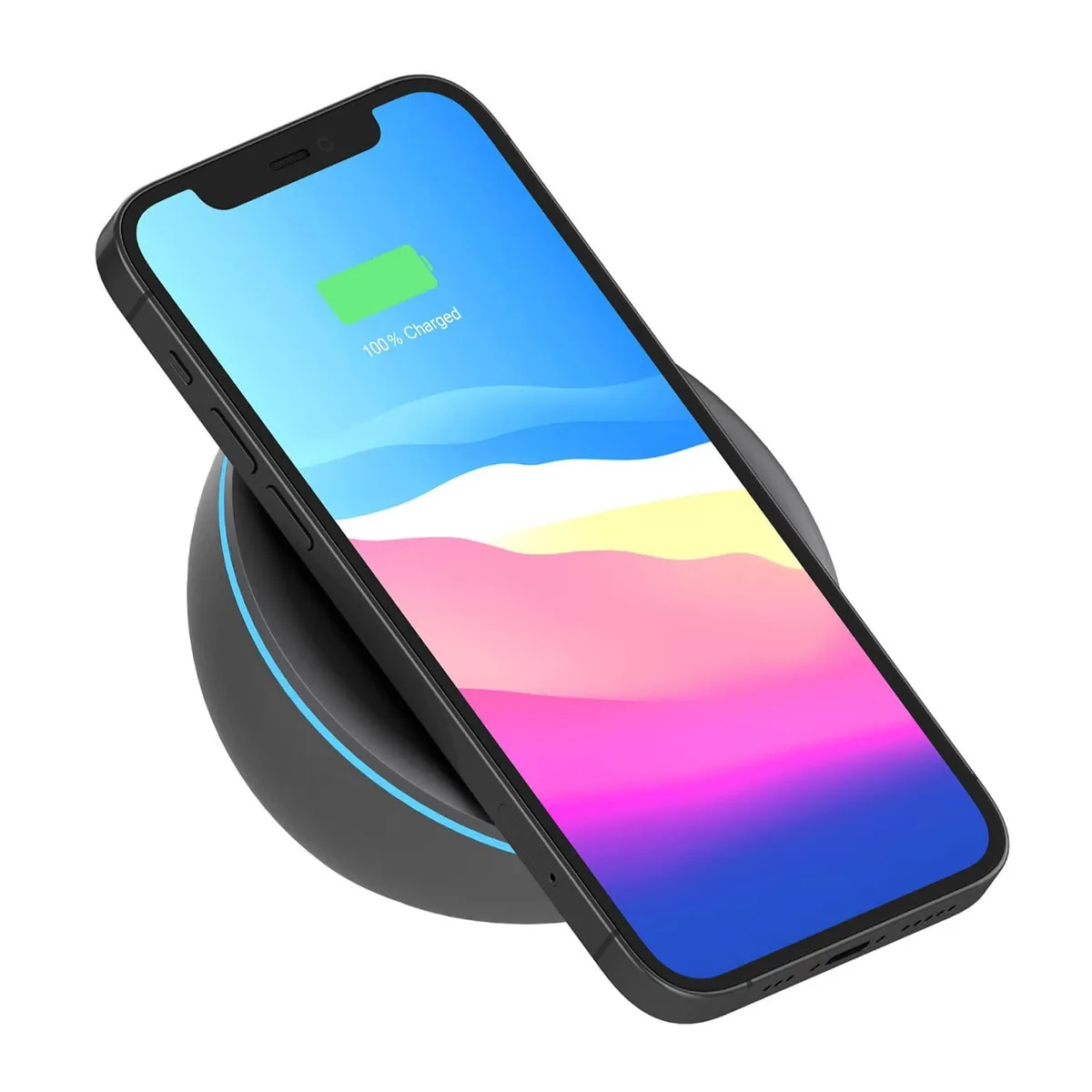 White rectangular wireless charging stand with magnetic dock, USB-C cable and AC adapter