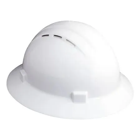 White full-brim hard hat with 4-point pinlock suspension
