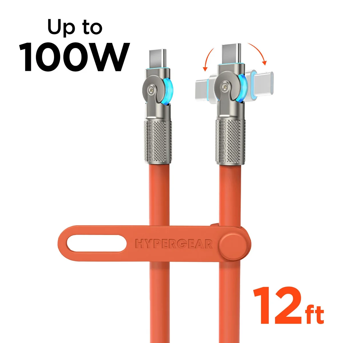 HyperGear HyperGear Chunky180° 100W USB-C to USB-C Cable 12ft Orange — product photo