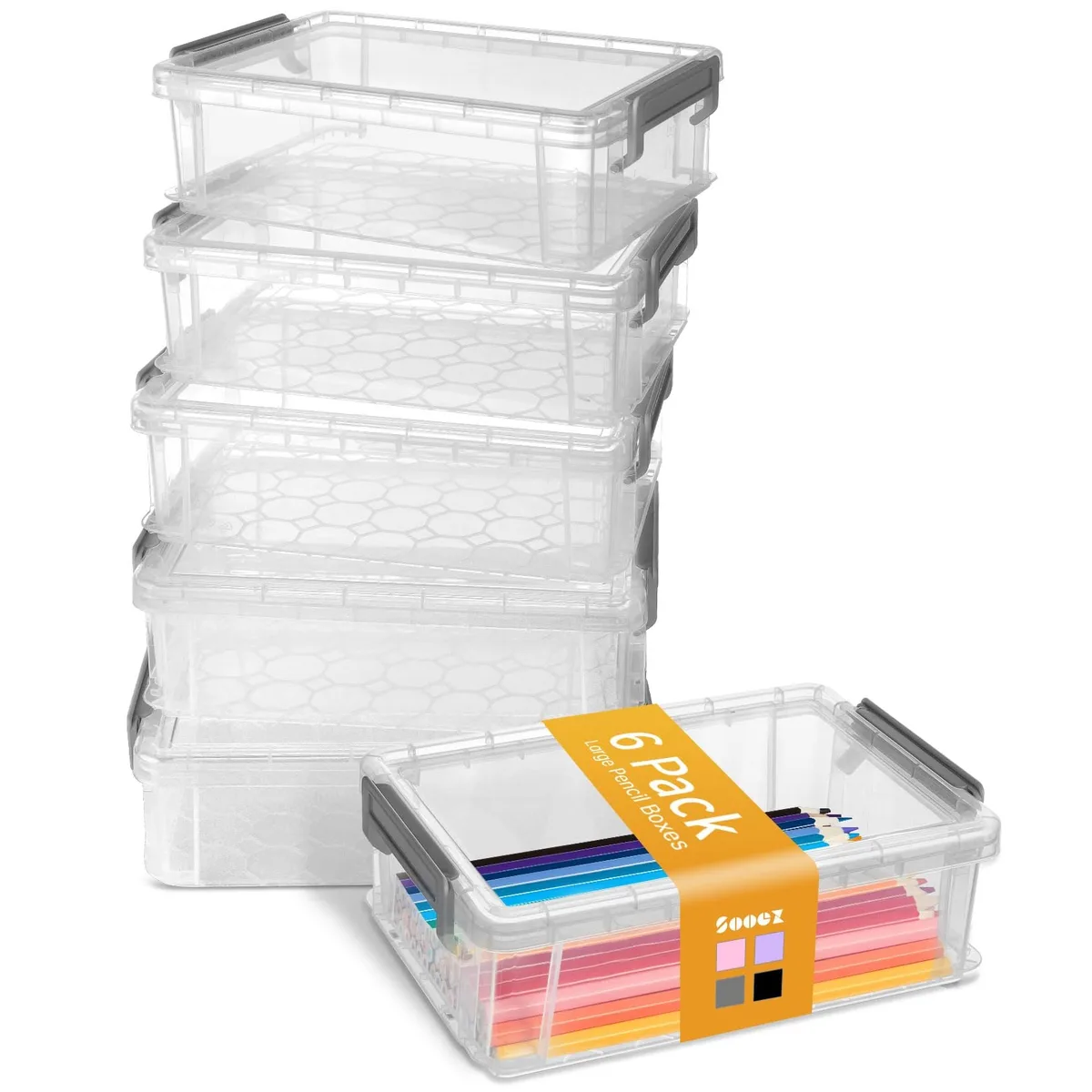 Sooez 6 Pack Extra Large Pencil Box Grey 8.3 x 5.5 x 2.7 in — product photo