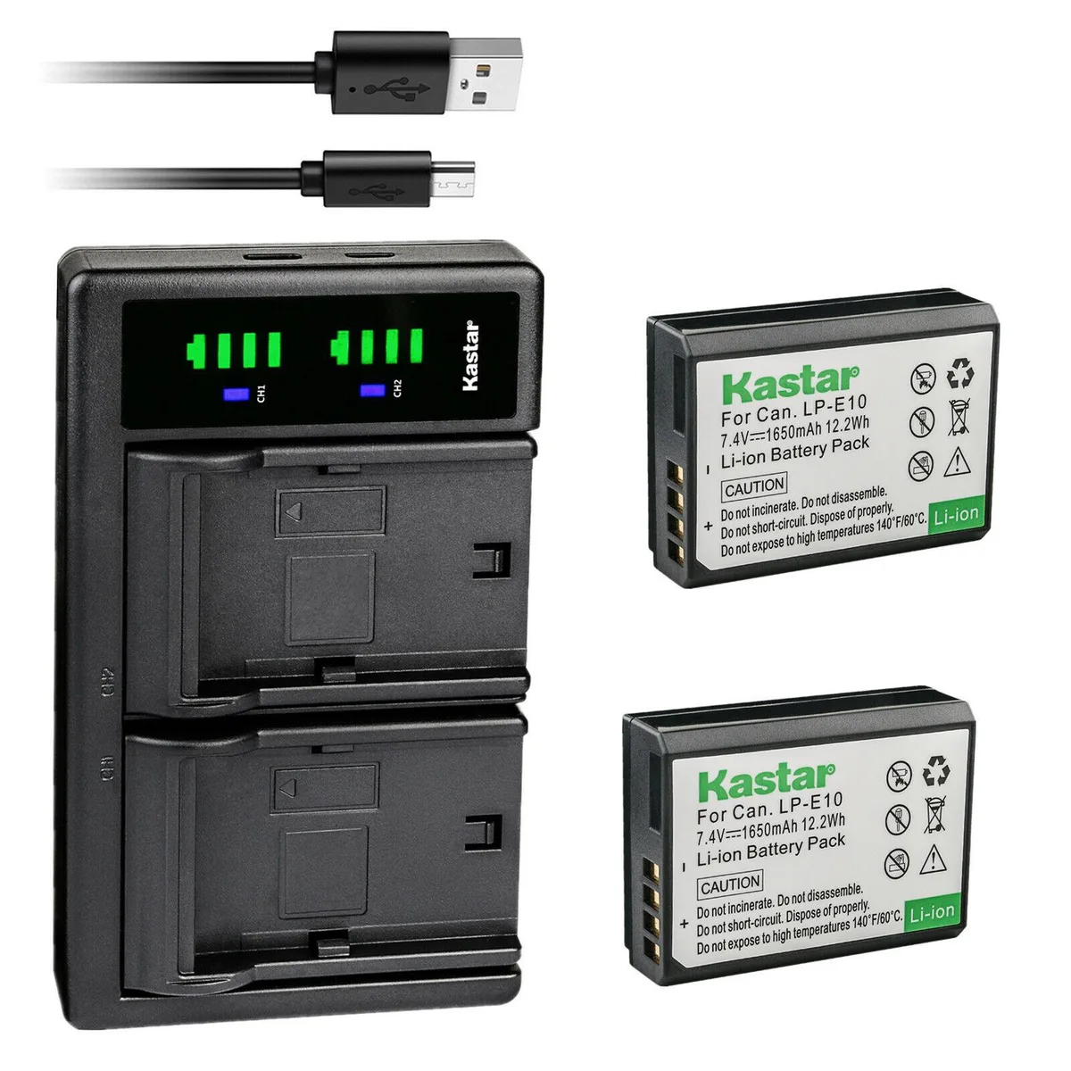 Kastar Kastar LP-E10 2-pack batteries with LTD2 USB charger — product photo