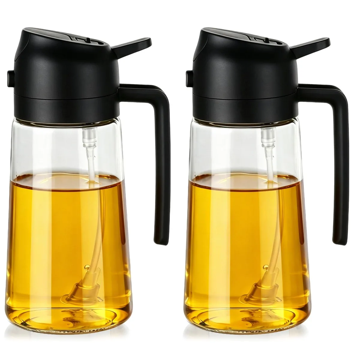2-in-1 Oil Spray Bottle & Dispenser 470ml 2 Pack Black — product photo