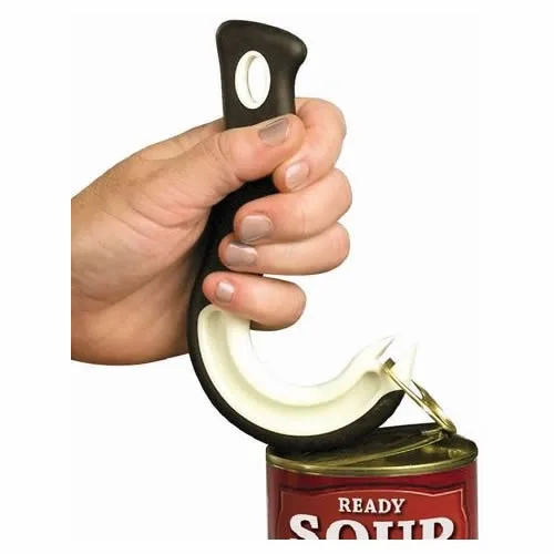 Jokari 06040 ring-pull can opener with curved J-shaped handle and non-slip grip coating