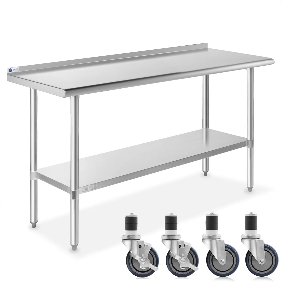Gridmann Gridmann Stainless Steel Table 60 in x 24 in with Backsplash and Wheels — product photo