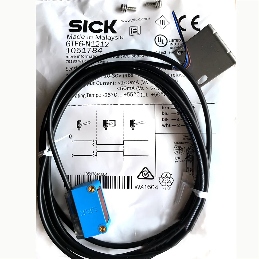 Sick Sick GTE6-N1212 12x31.5x21 mm photoelectric sensor NPN PNP 10-30V 2m cable IP67 — product photo
