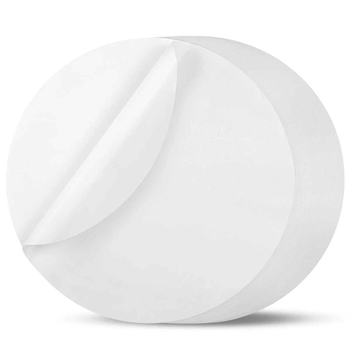 Stack of 200 white 9-inch parchment rounds with basketweave texture
