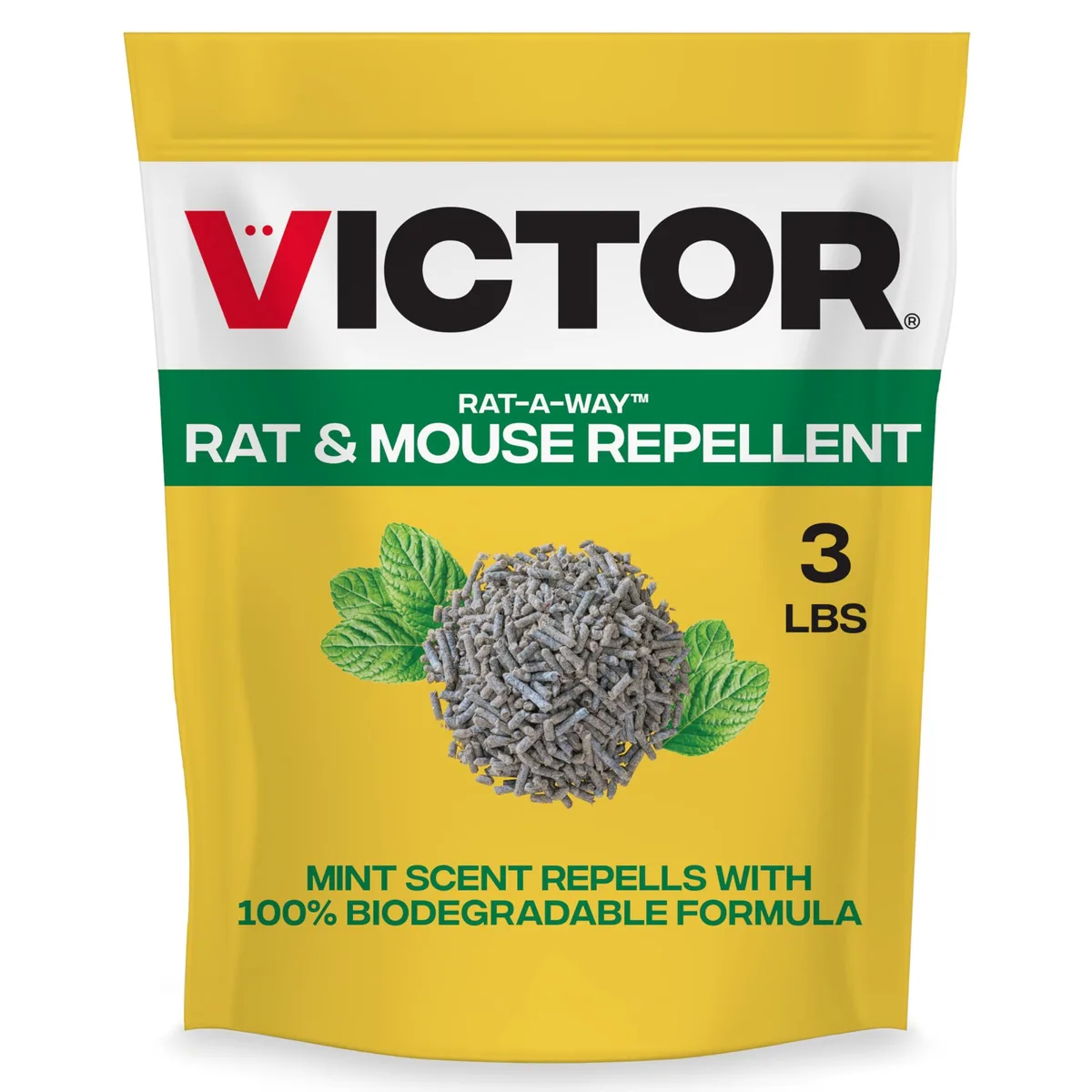 A 3 lb bag of biodegradable paper pellets for outdoor rodent repellent